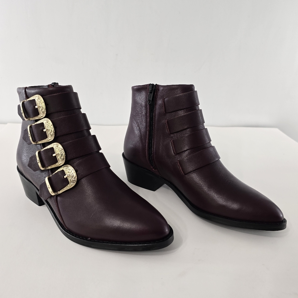 Anthropologie Anaki Paris Ankle Boots Leather Point Toe Pegasus Star NWT Sz 7.5 - Picture 2 of 11